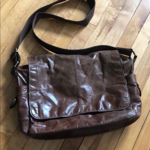 Men’s Fossil Brown Leather Satchel Crossbody Bag